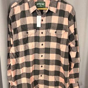 American Eagle Outfitters Peach and Black Plaid Button-Down Shirt